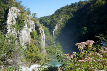 Cascades of Plitvice Lakes waterfalls in Croatia