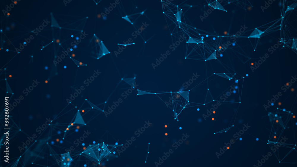 Poster technology digital network connection concept. from lines, points, and triangles. digital abstract b
