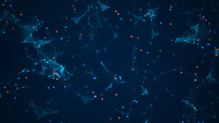Technology digital network connection concept. From lines, points, and triangles. Digital abstract background