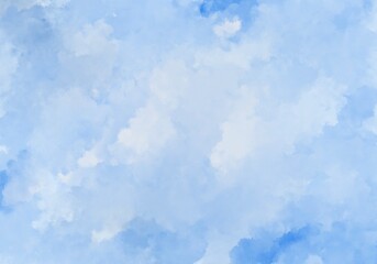 Watercolor background illustration showing dark blue,and white mist texture or cloud pattern.Drawing  White cloud and fog concept.