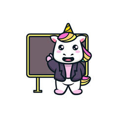 Obraz premium Cute unicorn in student reading and holding books