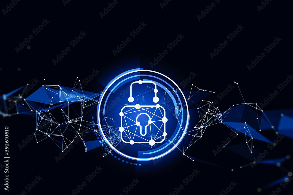 Poster futuristic cyber security interface over blue background. concept of data protection. 3d rendering t