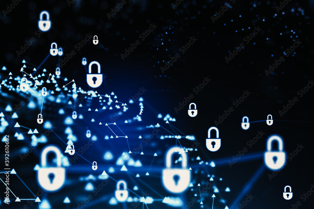 Poster futuristic cyber security interface over dark blue background. concept of data protection from hacke