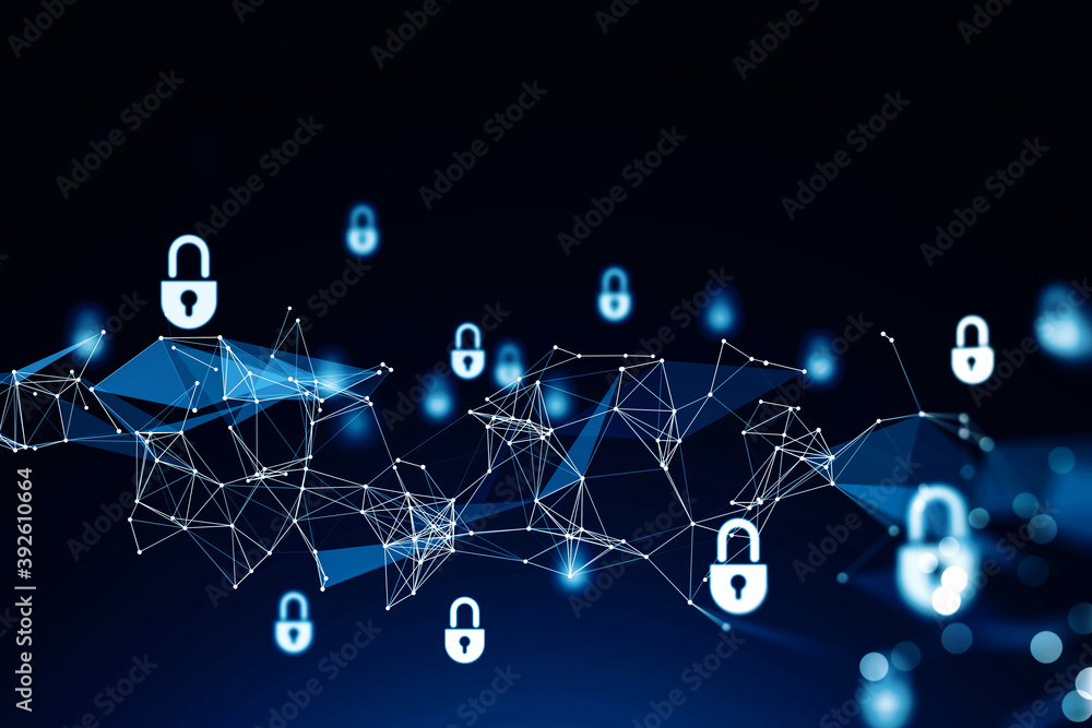 Poster futuristic cyber security interface over blue background. concept of data protection from hackers. 3