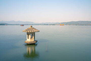 Cuiguang pavilion, the historic landmark in West Lake, in Hangzhou, China.