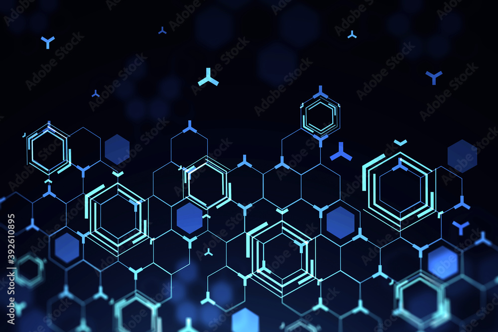 Poster modern circuit interface over dark blue background. concept of high tech and data analysis. 3d rende