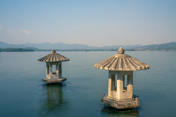 Cuiguang pavilion, the historic landmark in West Lake, in Hangzhou, China.