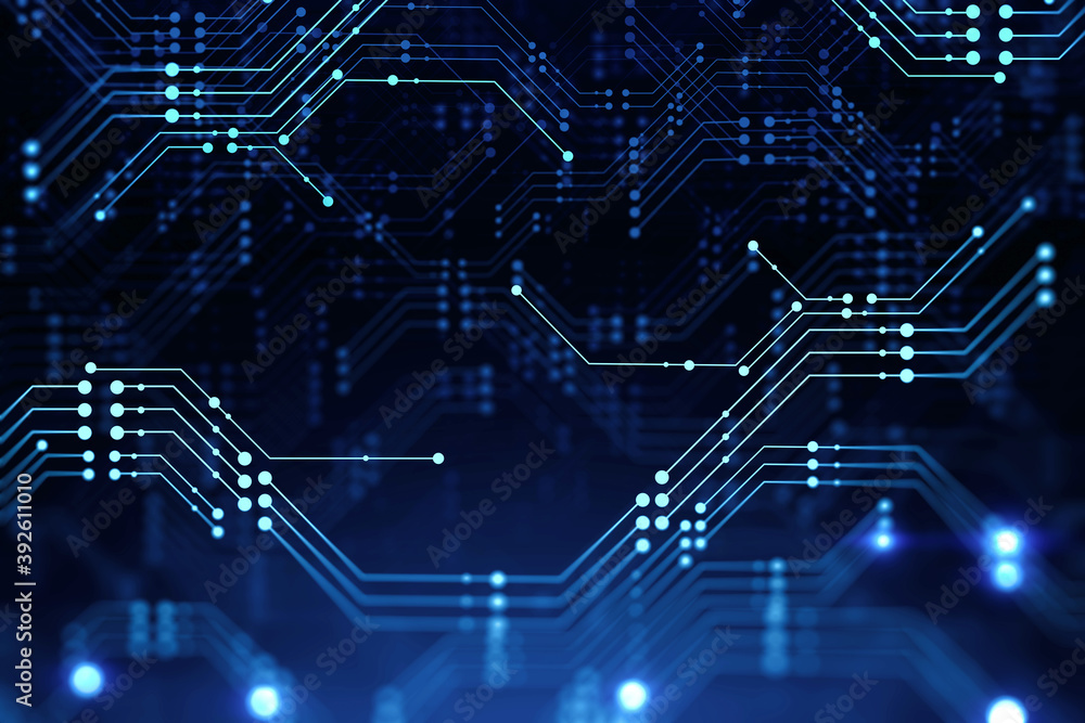 Poster circuit interface over blue background. concept of data analysis and high tech. 3d rendering toned i