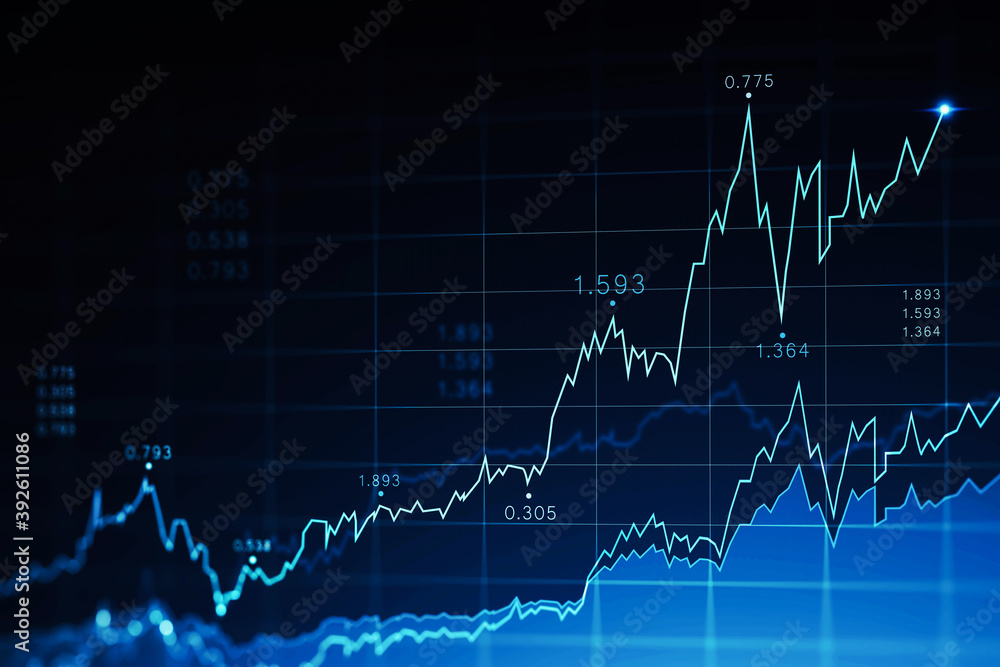 Poster immersive trading and graph interface over dark blue background. concept of stock market. 3d renderi