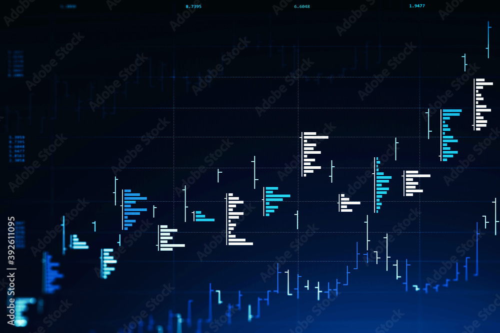 Poster futuristic trading and graph interface over dark blue background. concept of stock market. 3d render