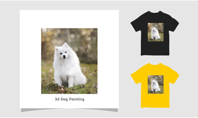 sweetie white dog, 3d dog painting t-shirt vector design