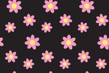 Seamless pattern with flowers on black board. Spring illustration. Beautiful print for textile, greeting cards, wrapping paper, decor and design. Celebration style. Endless design. Jpg file