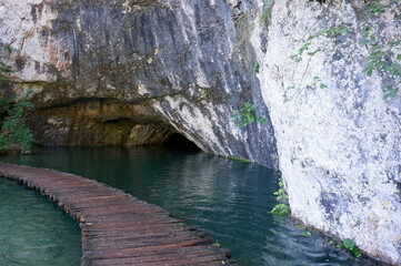 Underwater grotto in the Plitvice Lakes nature reserve in Croatia