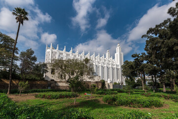 The former Catholic Church of the Sacred Heart of Jesus in Casablanca, Morocco, built in 1930. The white cathedral ceased its religious function in 1956, after the independence of Morocco