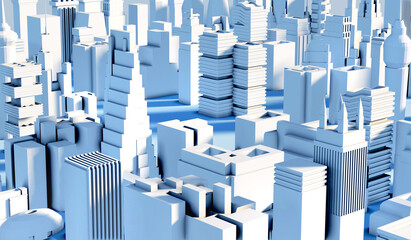 Modern City 3D render view. Business and banking area with skyscrapers, modern corporate architecture, Capital city, futuristic cityscape. Business background 