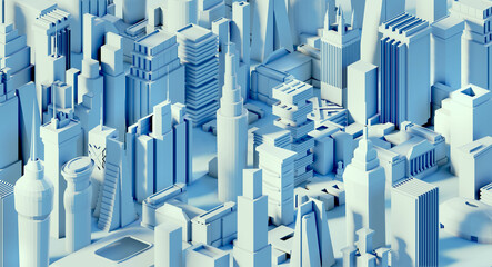 Modern City 3D render view. Business and banking area with skyscrapers, modern corporate architecture, Capital city, futuristic cityscape. Business background 