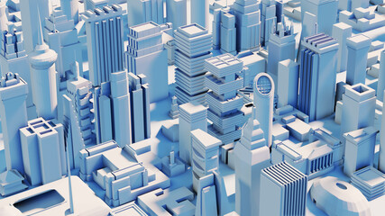 Modern City 3D render view. Business and banking area with skyscrapers, modern corporate architecture, Capital city, futuristic cityscape. Business background 