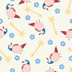 Birds and Jewels Vector Seamless Pattern