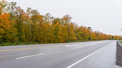Fototapeta premium Fall foliage on the Trans-Canada Highway near Sault Sainte Marie, Ontario