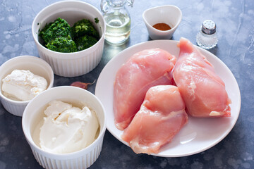 Cooking Stuffed Chicken Breasts in the Oven Step by Step with Cheese, Spinach and Garlic Filling, Step 1 - Preparing the Ingredients, Horizontal