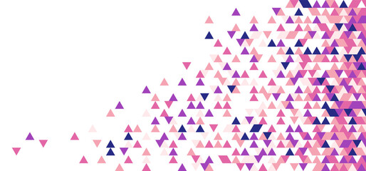 Abstract pink, purple, blue geometric triangles shape mosaic pattern on white background