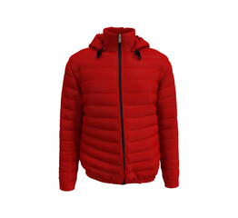 Men's warm sport puffer jacket isolated over white background, jacket design presentation. 3d rendering, 3d illustration © Febriana