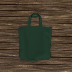 Blank tote bag mock up design on wood background. 3d rendering, 3d illustration