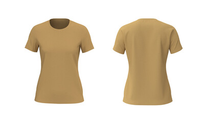 Women's round neck t-shirt mockup, front, and back views, design presentation for print, 3d illustration, 3d rendering