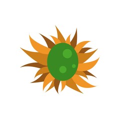 Green dinosaur egg in a nest made of hay, for design, isolated on white background, vector illustration.