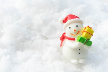 Snowman white on snow Christmas and happy new year day	