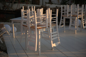 tables and chairs in a restaurant