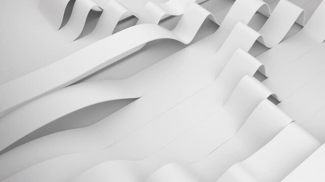 White folds of stripes on a surface animation. Deforming creased surface with soft light. Modern bright backdrop with wrinkles template in minimalistic style. 4K UHD loopable