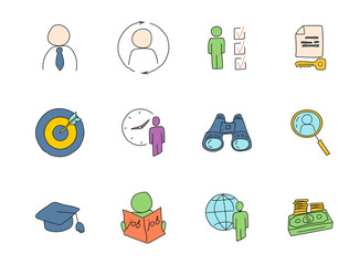 job search hand drawn linear vector icons isolated on white background. job search doodle icon set for web and ui design, mobile apps and print products