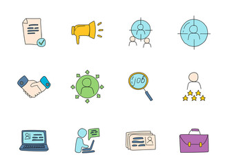 job search doodles isolated on white. job search icon set for web design, user interface, mobile apps and print
