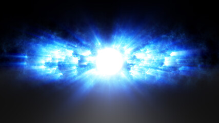 Misty Blue Shine 3D Light Rays Effect With Gray Floor And Black Background