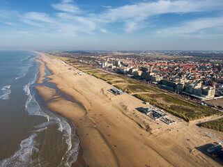Aerial view of the Dutch town Noordwijk with the North sea and beach