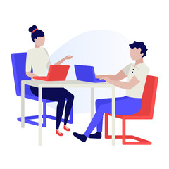 Business people working together. Business people. Teamwork. Office work, people at the desktop. Human characters on white background. Color vector illustration