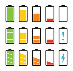 Battery icons set on white background, flat design, vector eps10 illustration