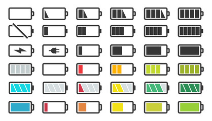 Battery icon set. Charge level indicator,Power Bank Battery Recharging, Energy Saving Mode, Electric Economy.