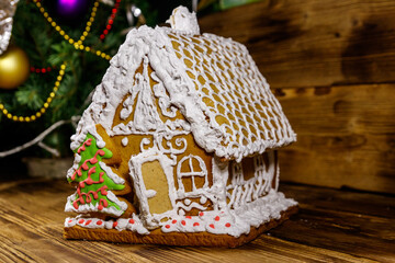 Christmas Gingerbread house on a wooden table