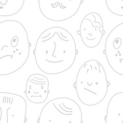 Seamless hand drawn pattern with different faces