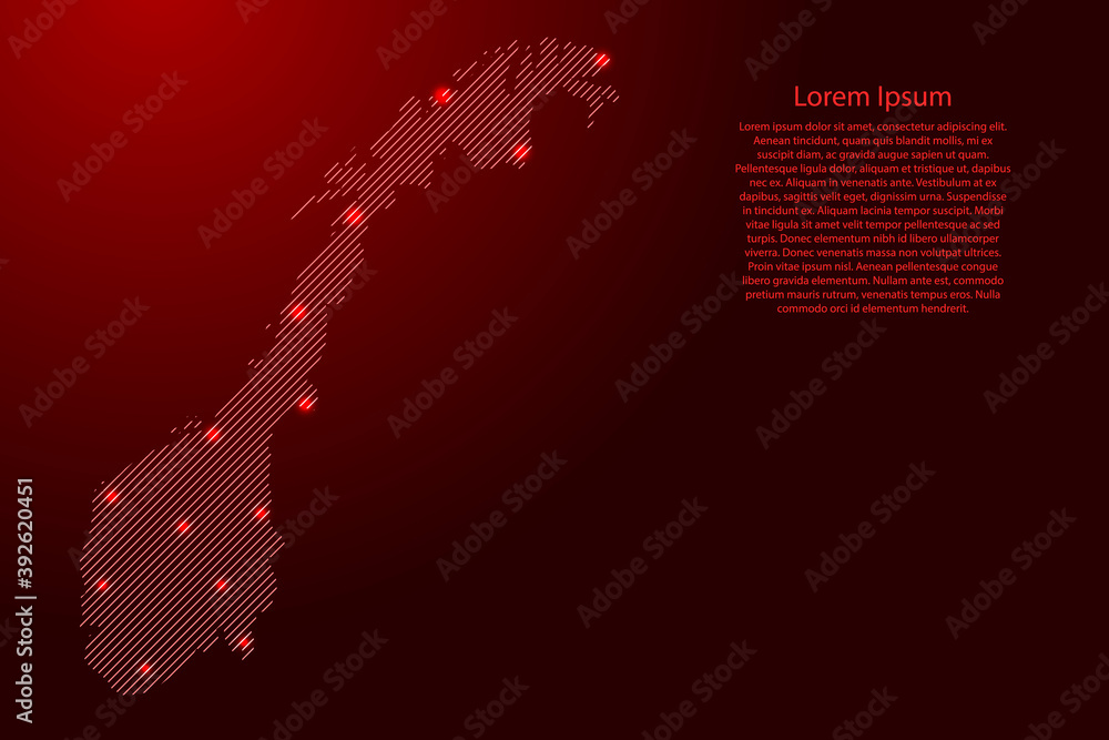Aufkleber norway map from red pattern slanted parallel lines and glowing space stars grid. vector illustration