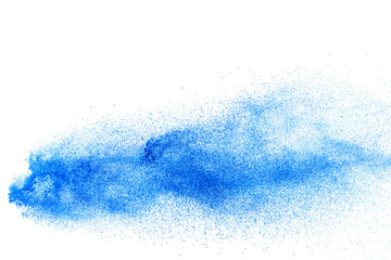 Blue powder explosion isolated on white  background.