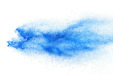 Blue powder explosion isolated on white  background.