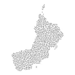 Oman map from black pattern of the maze grid. Vector illustration.