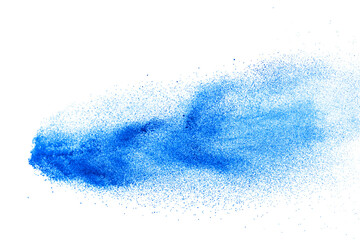 Blue powder explosion isolated on white  background.