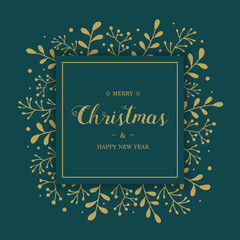 Christmas wreath with hand drawn branches. Xmas background with wishes. Vector