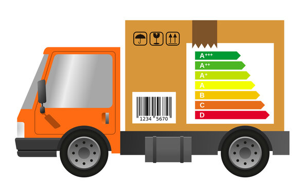 Delivery truck with cardboard box with energy label