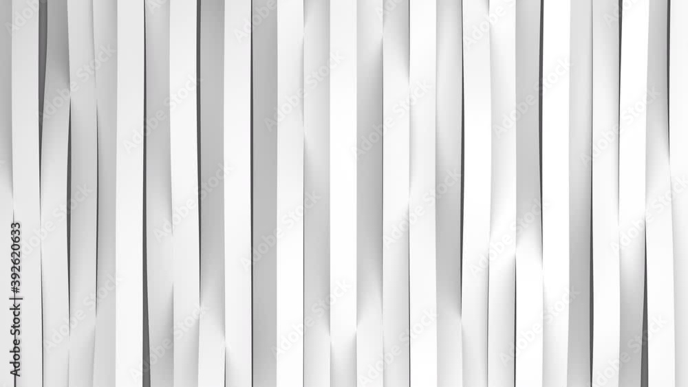 Poster top view on white stripes waves animation. deforming bands surface with soft light. modern bright ba