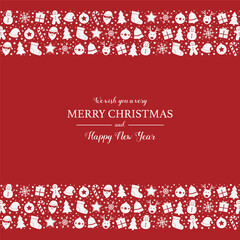 Christmas greeting card with Xmas icons and wishes. Vector